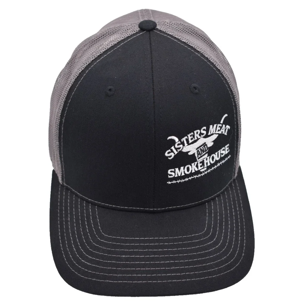 SISTERS MEAT AND SMOKEHOUSE Adjustable Trucker Mesh Hat Cap Adult Black & Gray